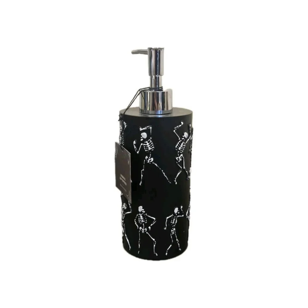 New Black & White Skeletons Dancing Halloween Soap Dispenser Spooky Decoration